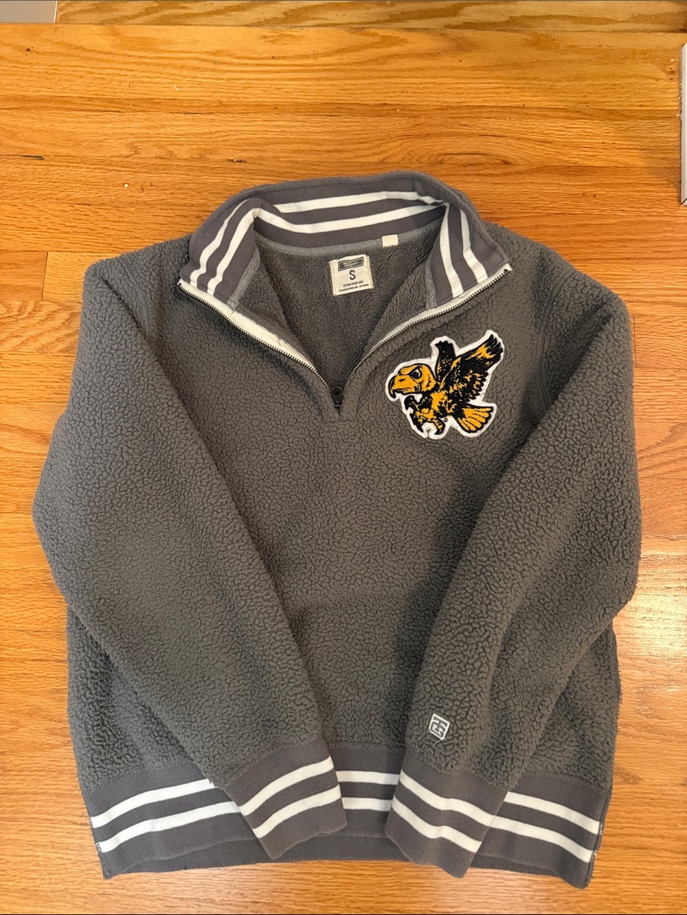 Women's Gray Sherpa Teddy Quarter -Zip Jacket with Iowa Hawkeye Patch